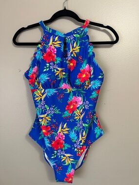 Cupshe Blue Tropical Floral One-Piece Swimsuit